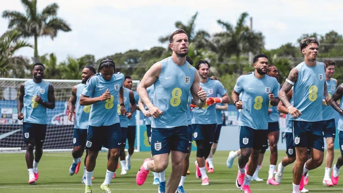 England team jogging during training session