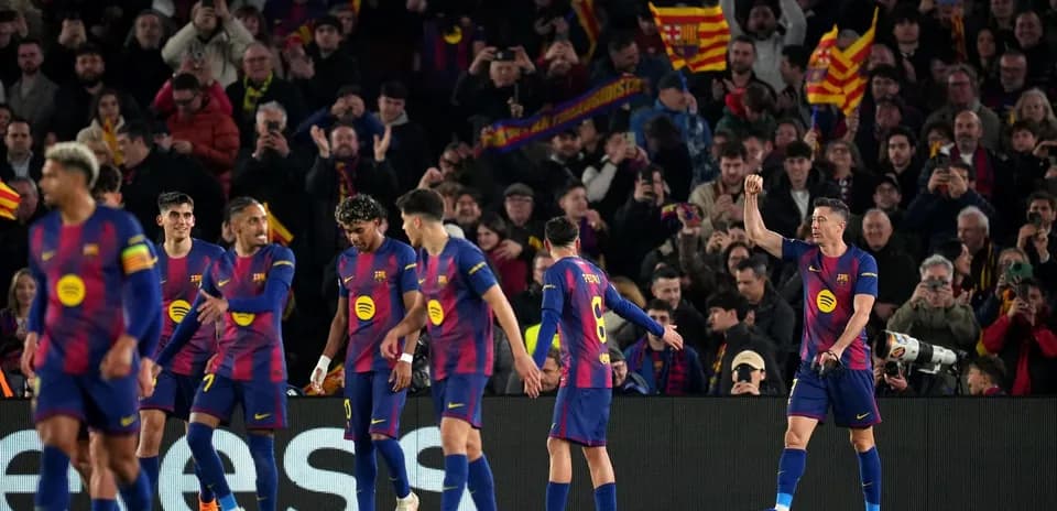 Barcelona players celebrating during a match
