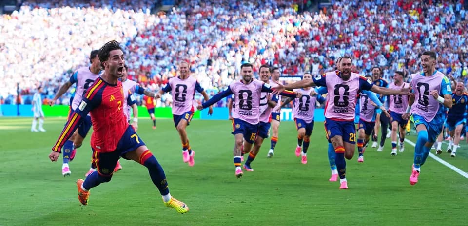 Spanish players celebrating a goal during match