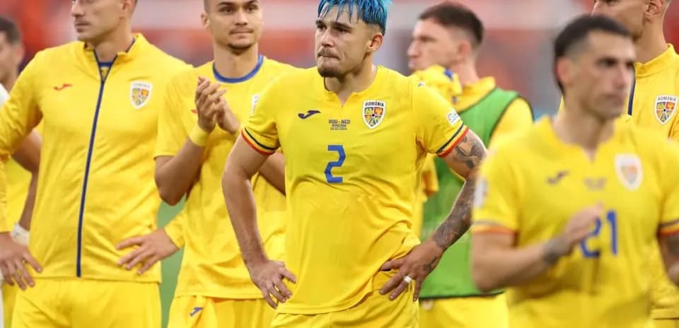 Romanian players in yellow jerseys after a match