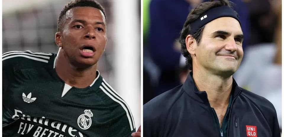 Kylian Mbappé and Roger Federer in separate images