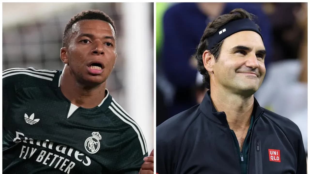 Kylian Mbappé and Roger Federer in separate images