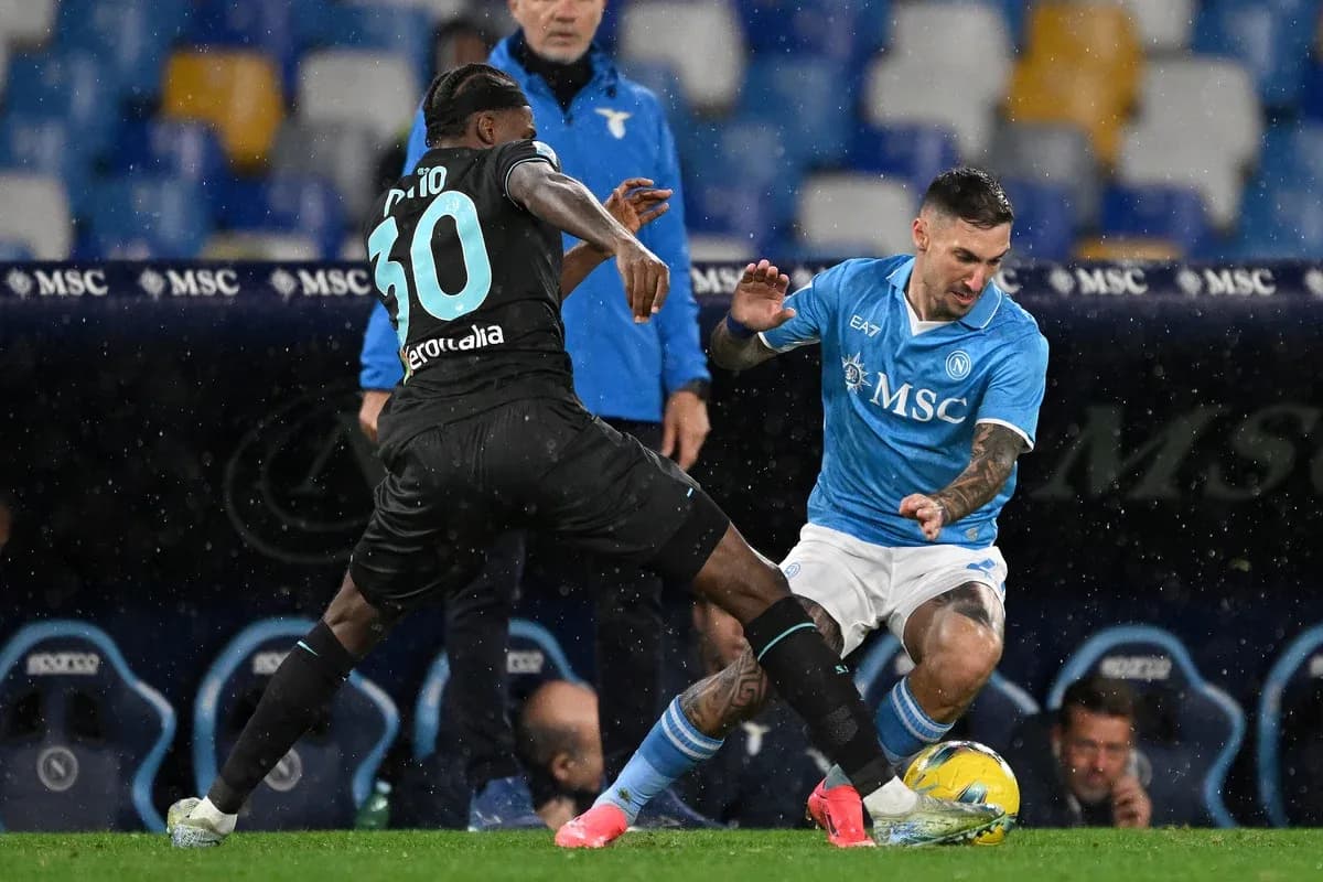 Napoli player challenges Lazio opponent during match