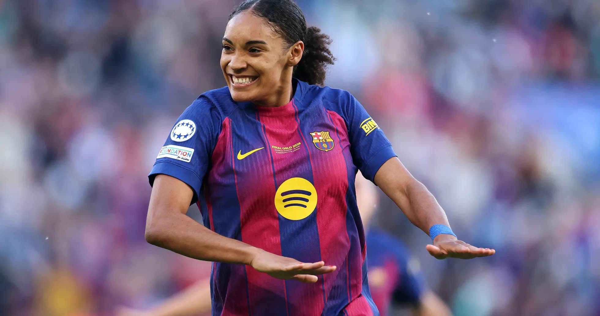 Player celebrating after scoring a goal for Barcelona