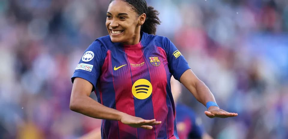 Player celebrating after scoring a goal for Barcelona