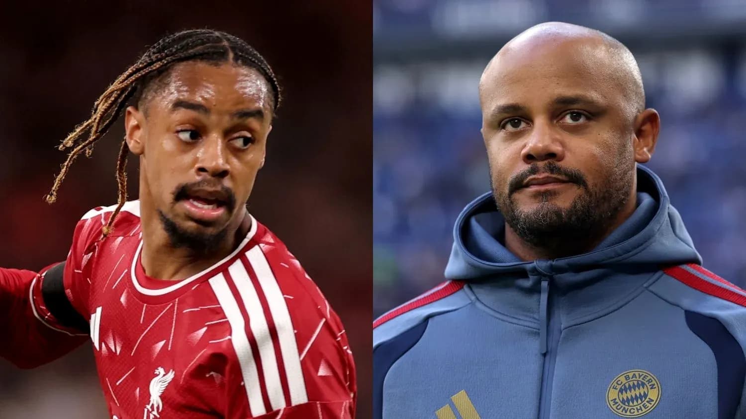 Football player in Liverpool kit and coach in Bayern Munich attire
