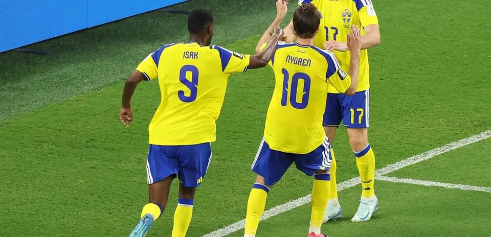 Swedish players celebrating a goal during match