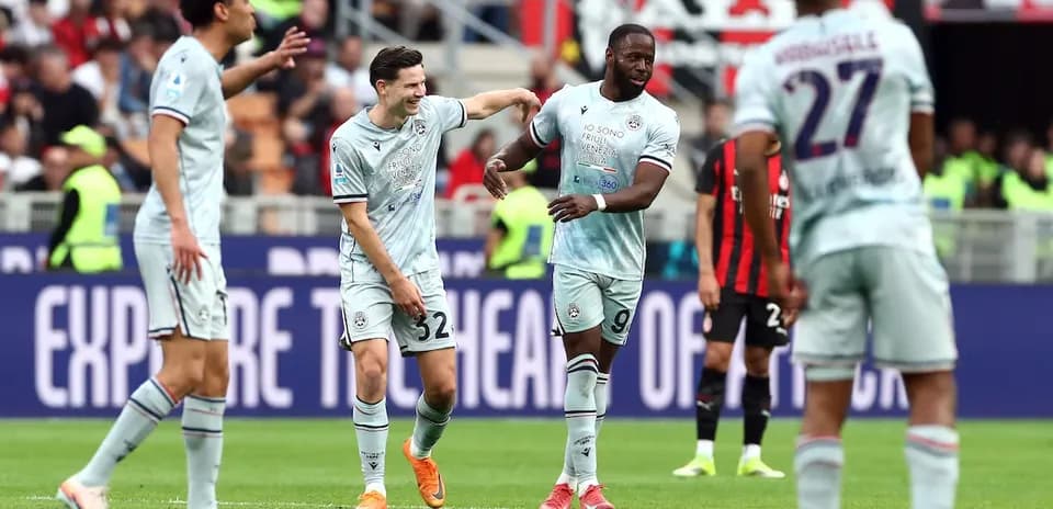 Udinese players celebrating a goal during match
