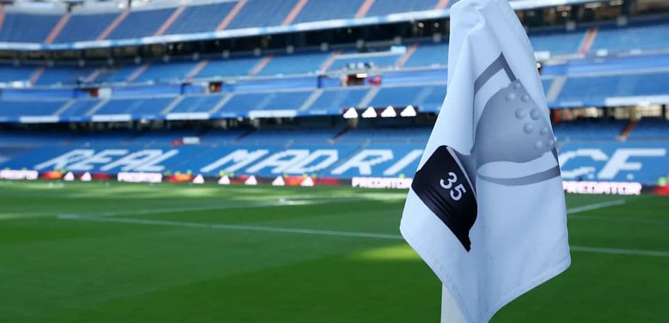 Corner flag at Santiago Bernabéu Stadium with logo