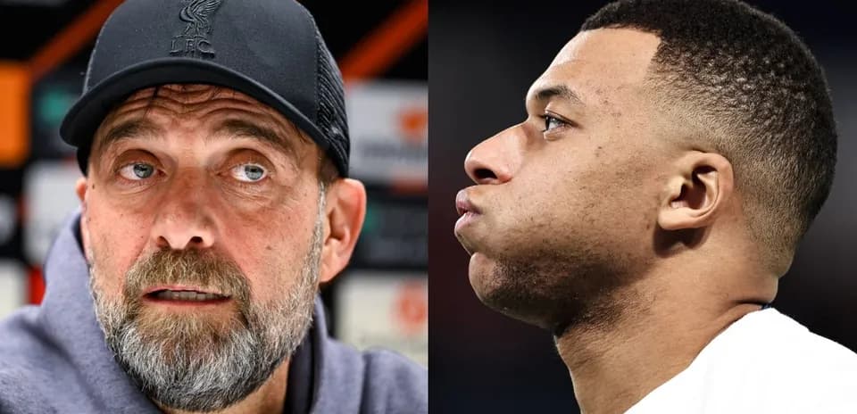 Jurgen Klopp and Kylian Mbappe in profile shots