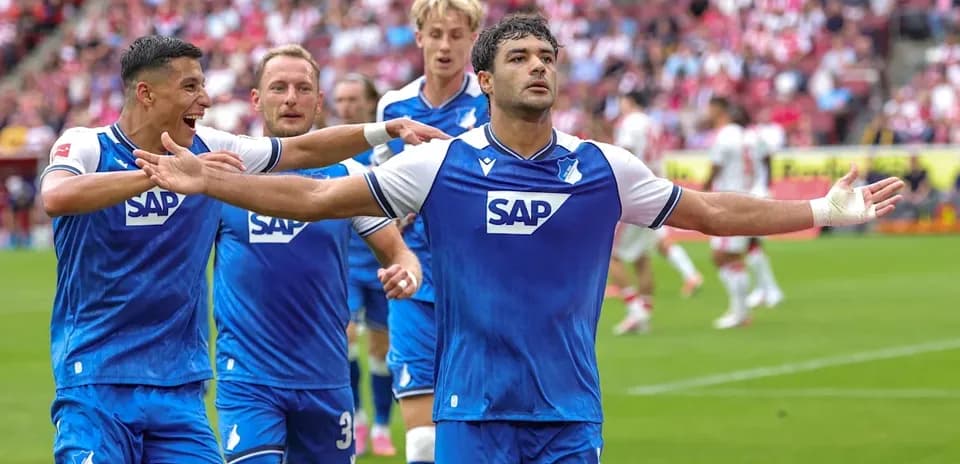 Hoffenheim players celebrating a goal on field