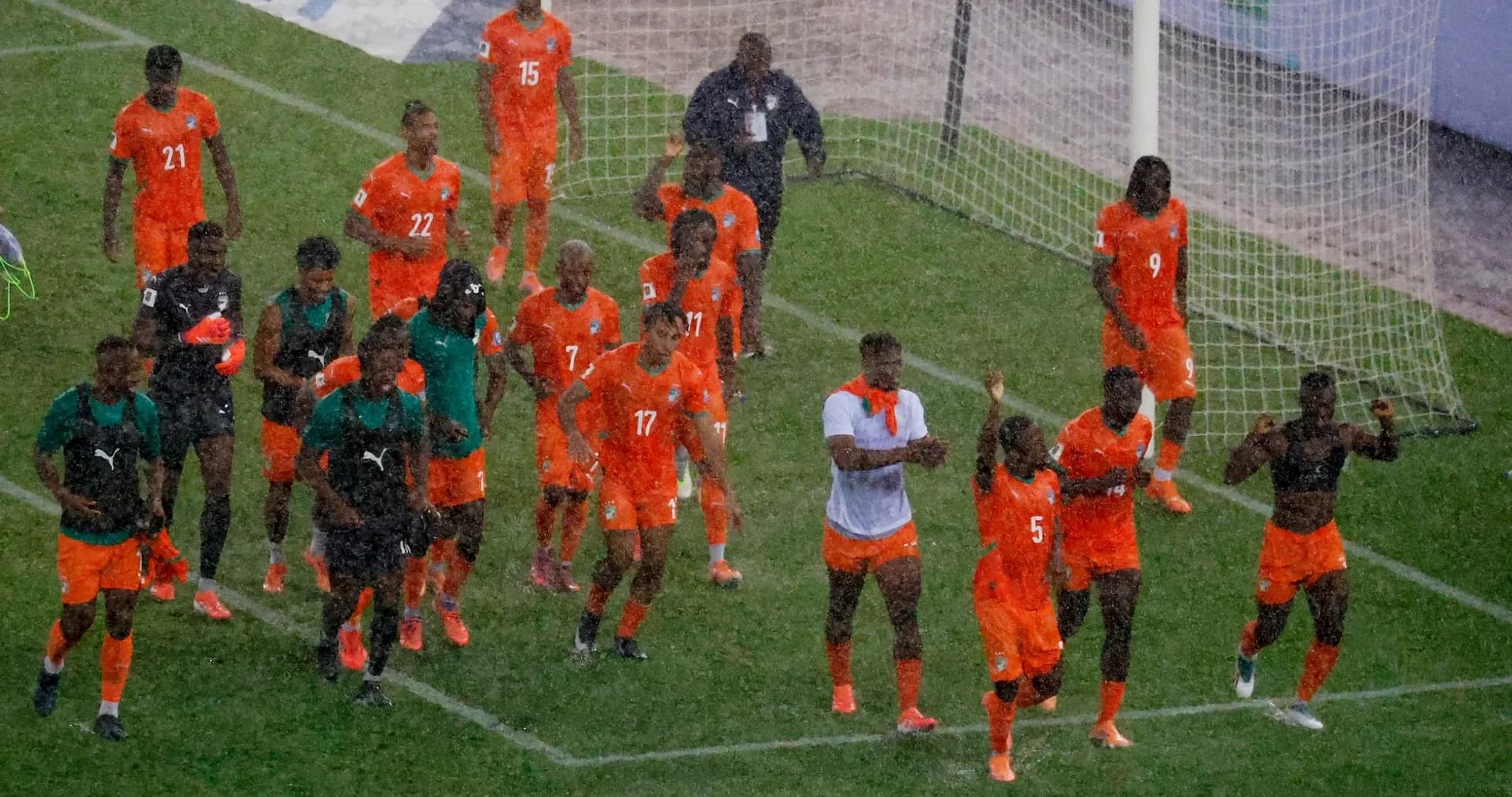 Ivory Coast players celebrating after match