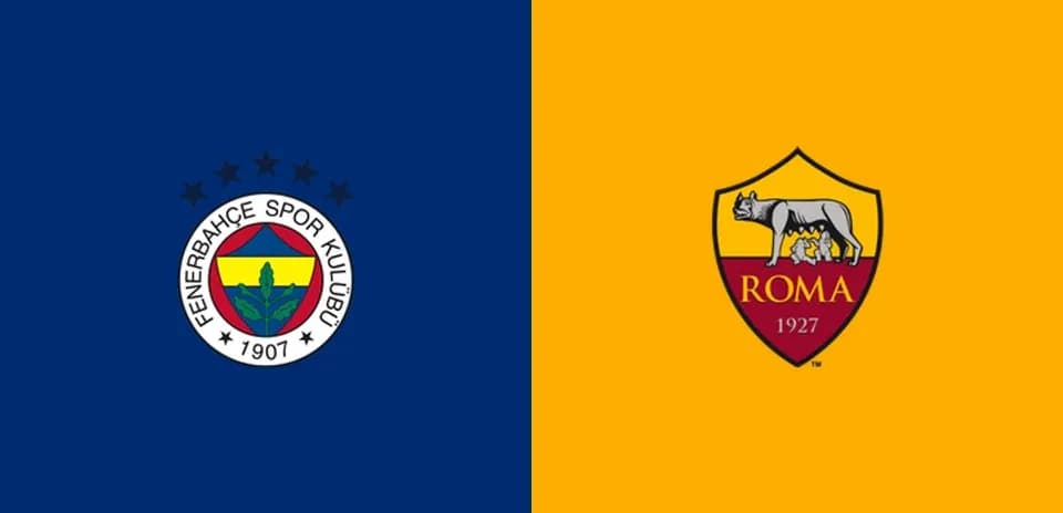 Logos of Fenerbahçe and AS Roma on backgrounds
