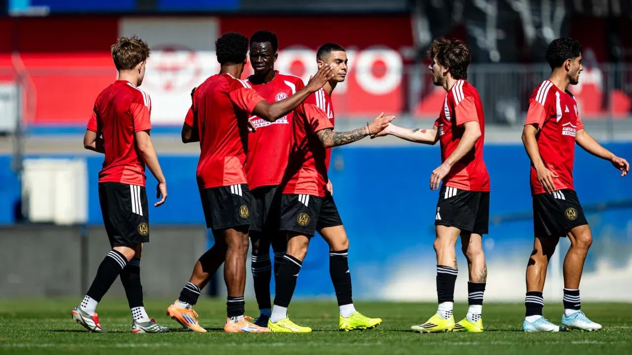 Atlanta United FC players celebrating in training