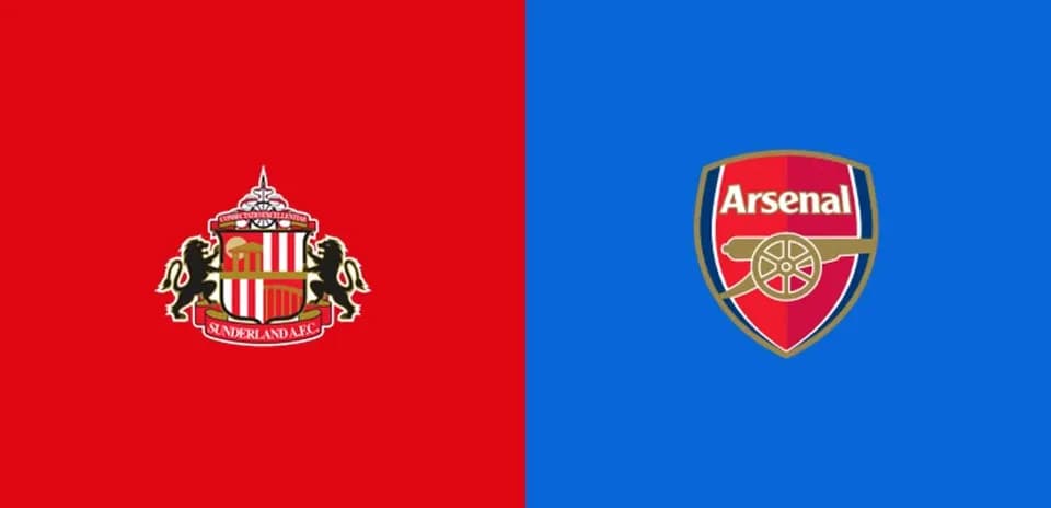 Logos of Sunderland A.F.C. and Arsenal on backgrounds