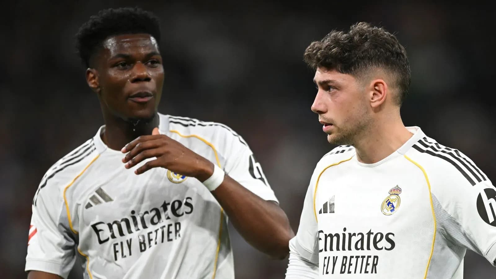 Two Real Madrid players discussing during match