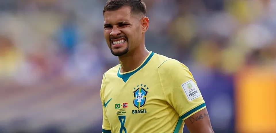 Player wearing Brazil jersey during match action