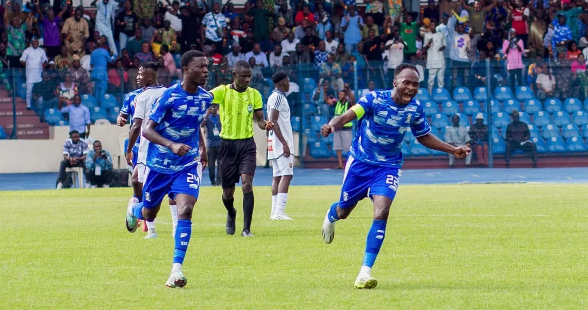 Players celebrating a goal during NPFL match
