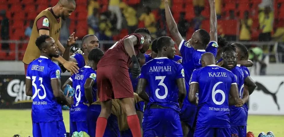 Rivers United players celebrating a goal