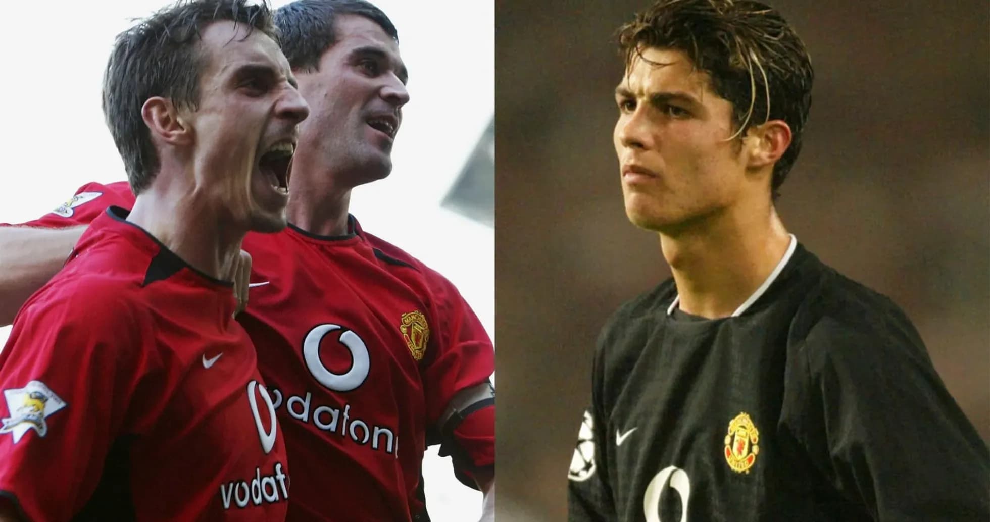 Two Manchester United players celebrating and one pensive