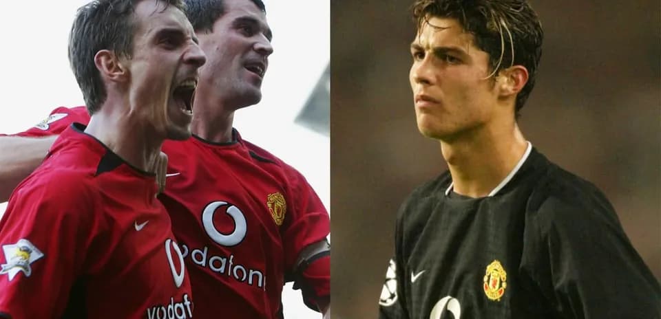 Two Manchester United players celebrating and one pensive