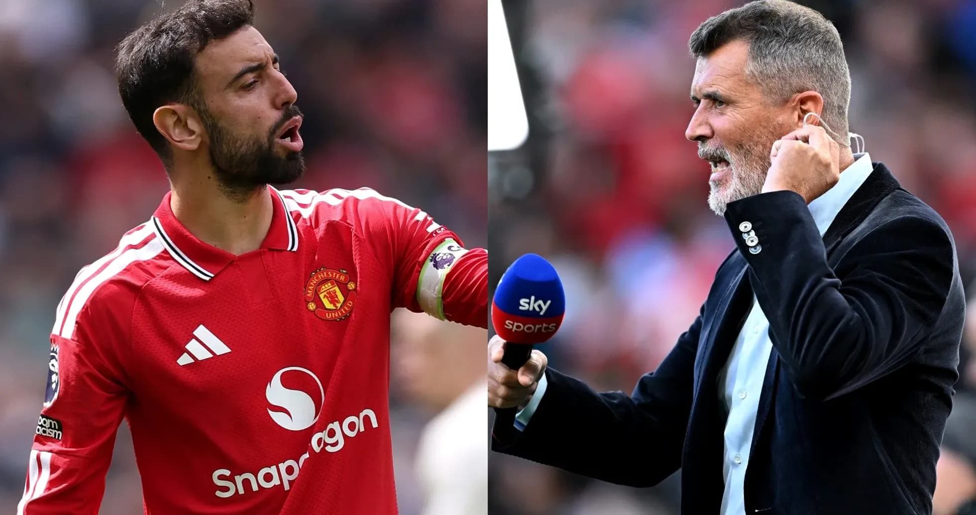 Bruno Fernandes and Roy Keane at a match