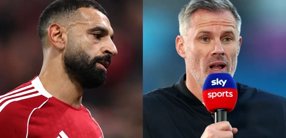 Mohamed Salah and Jamie Carragher during broadcast