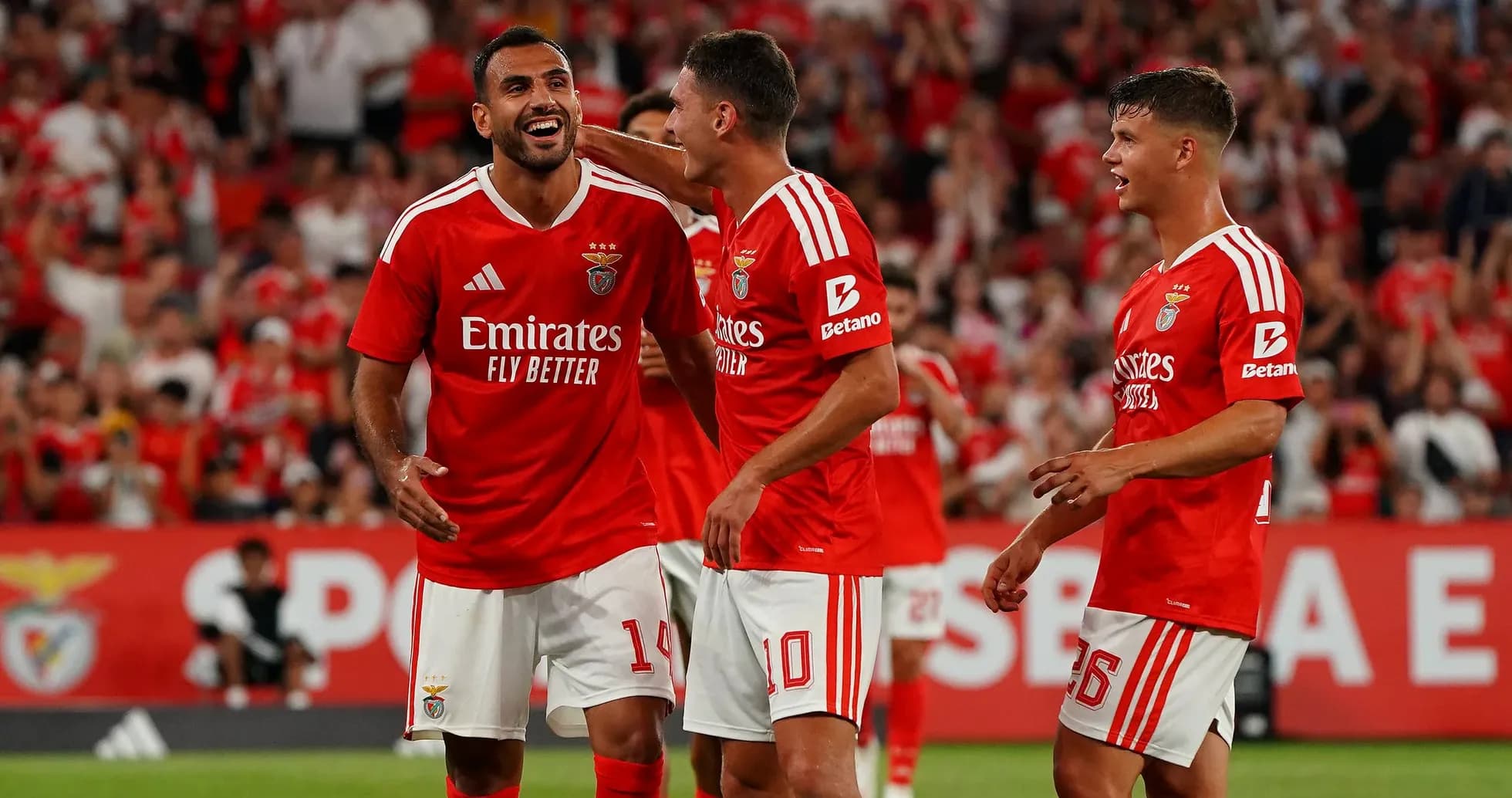 Benfica players celebrating during a match