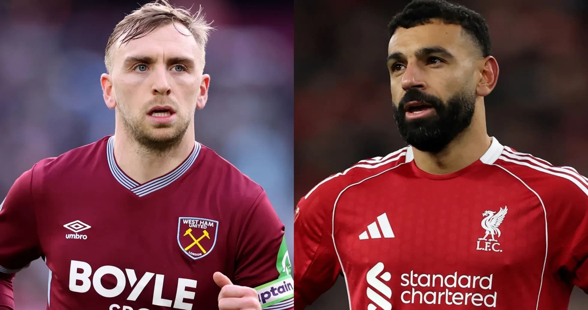 West Ham and Liverpool players in team jerseys