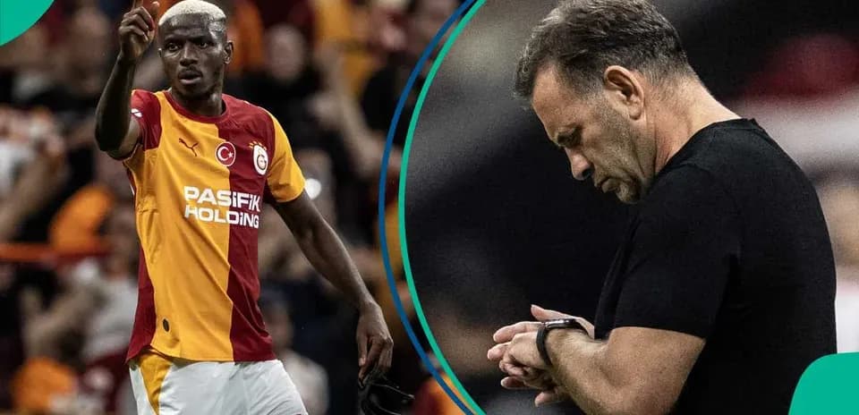 Galatasaray player signaling during match with coach observing
