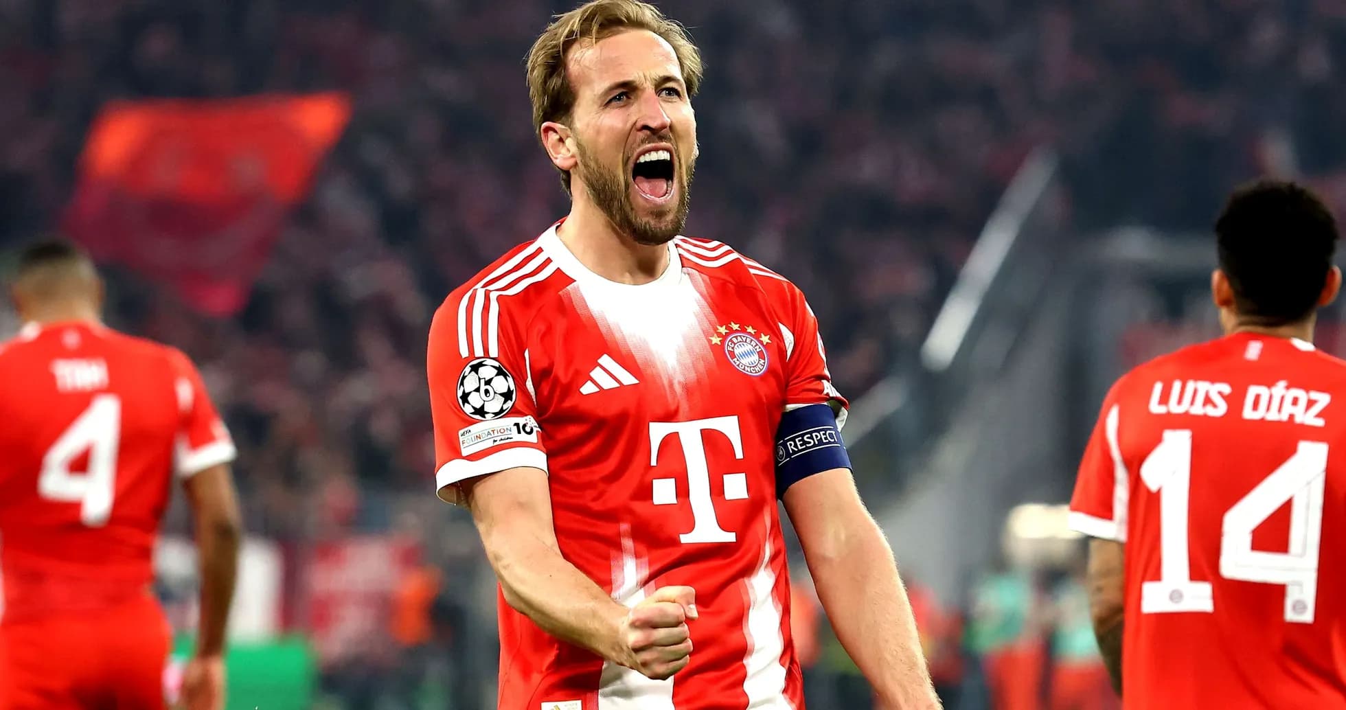 Harry Kane celebrating during Champions League match