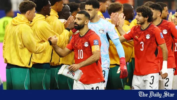 Egyptian players greeting each other after match
