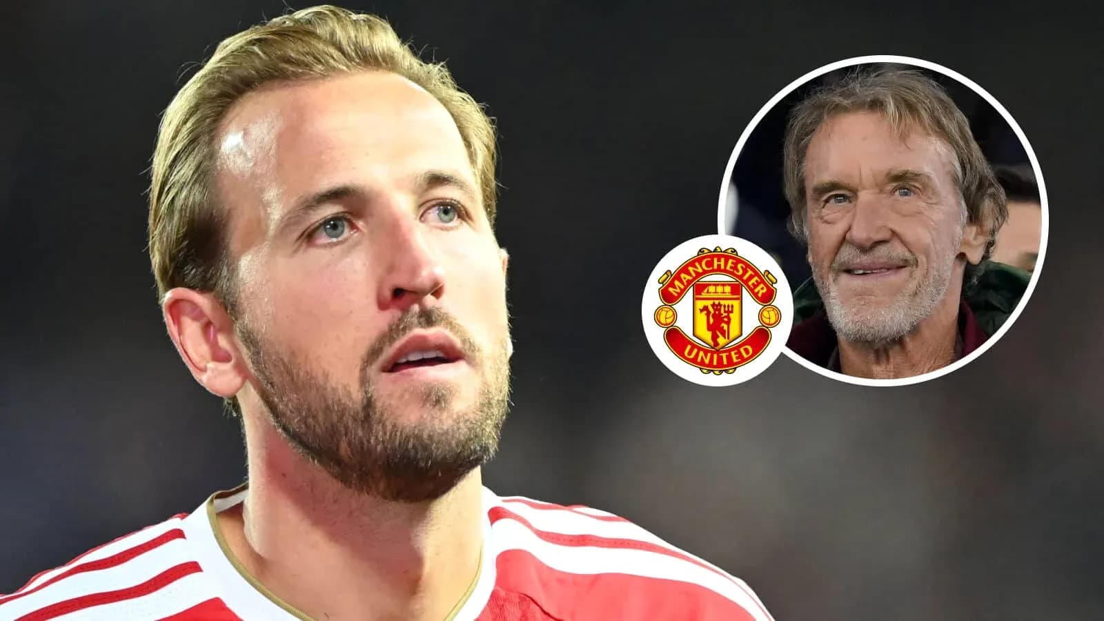 Harry Kane with Manchester United logo and fan