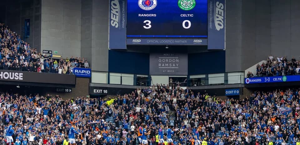 Rangers fans celebrating 3-0 victory over Celtic