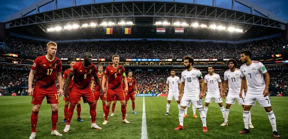 Belgium players facing Egypt during World Cup match
