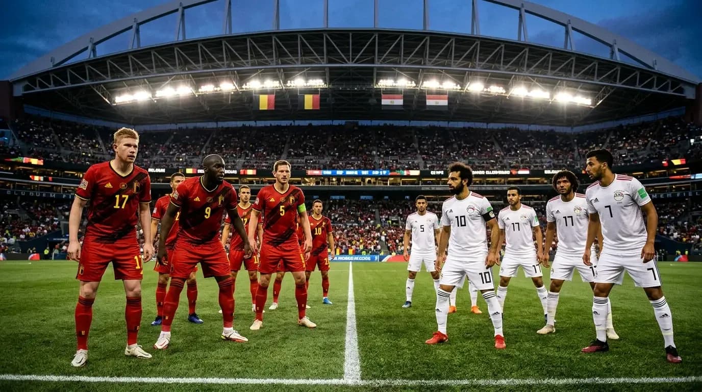 Belgium players facing Egypt during World Cup match