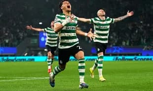 Sporting CP players celebrating a goal in UEFA match