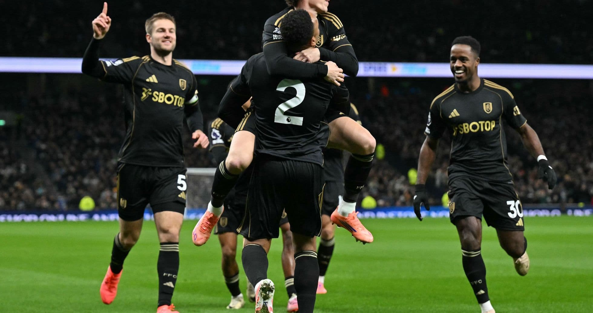 Fulham players celebrating a goal during match