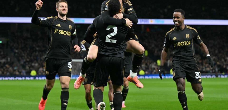 Fulham players celebrating a goal during match