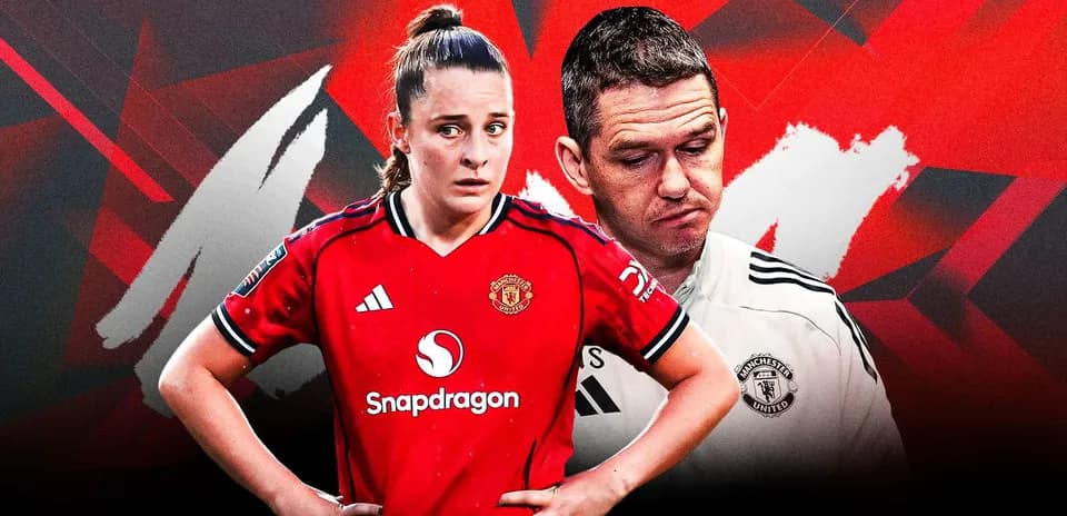 Manchester United player and coach with concerned expressions
