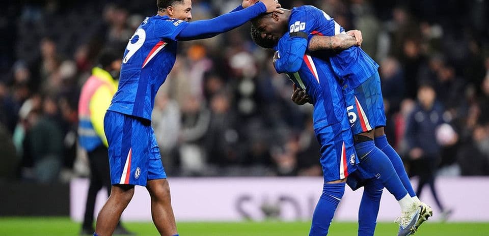 Chelsea players celebrating a goal during match