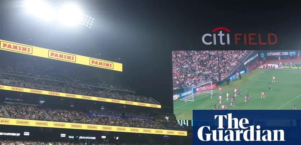 Soccer match at Citi Field with spectators in stands