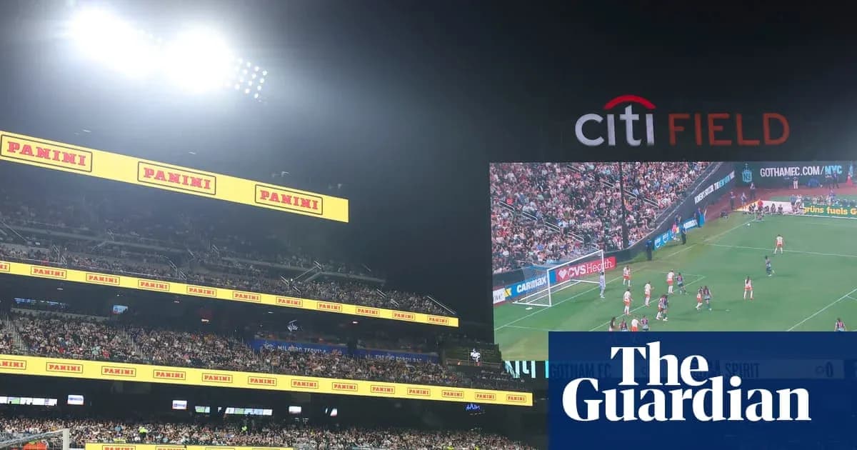 Soccer match at Citi Field with spectators in stands
