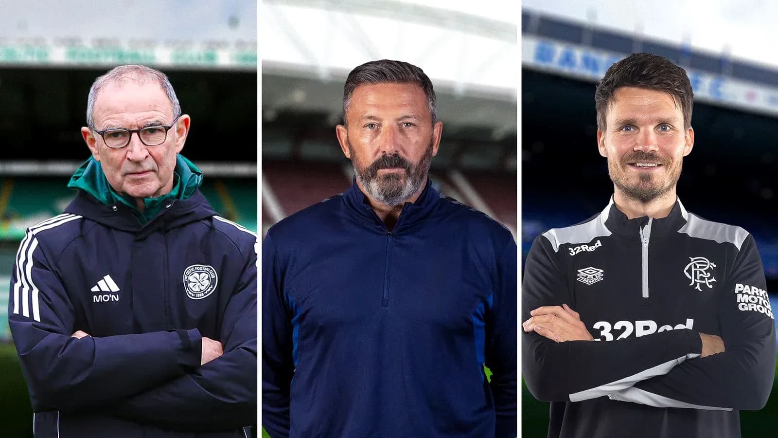 Three football managers posing for a photo
