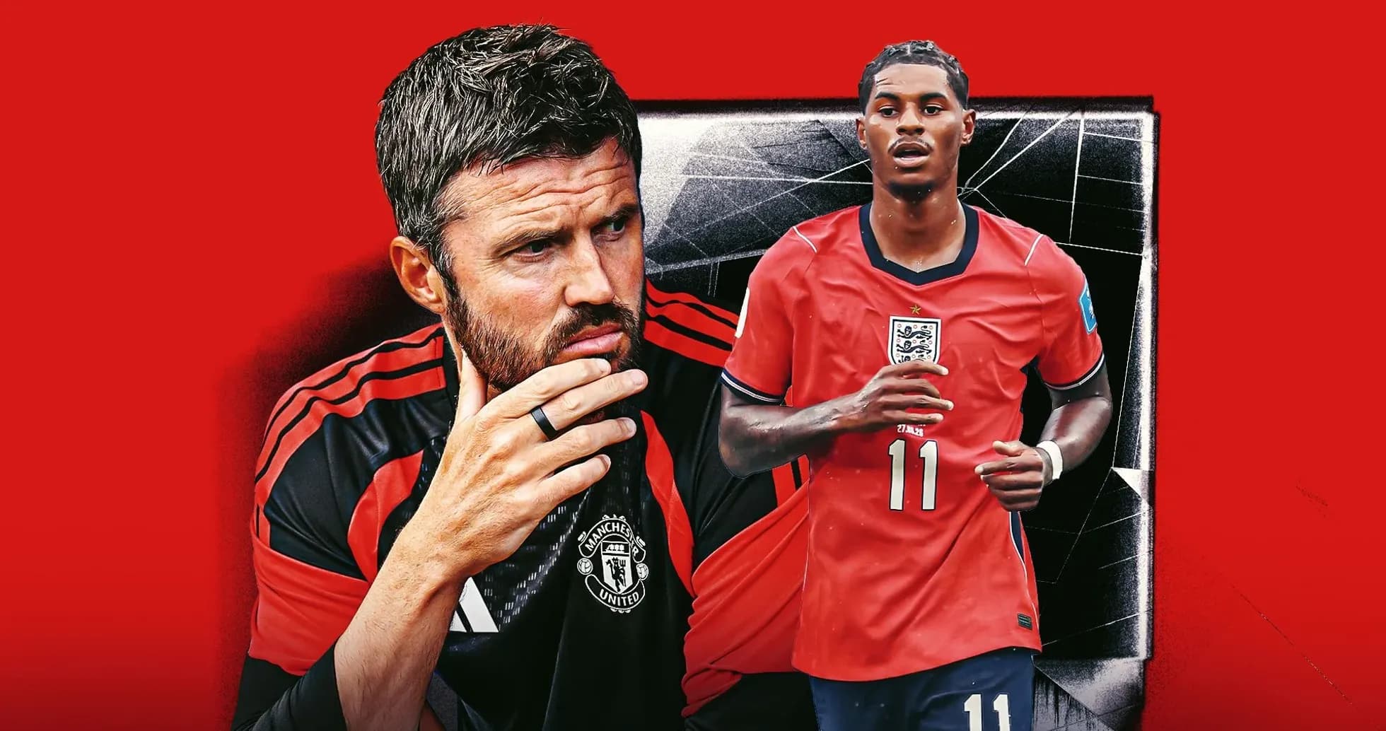 Coach and player in Manchester United and England jerseys