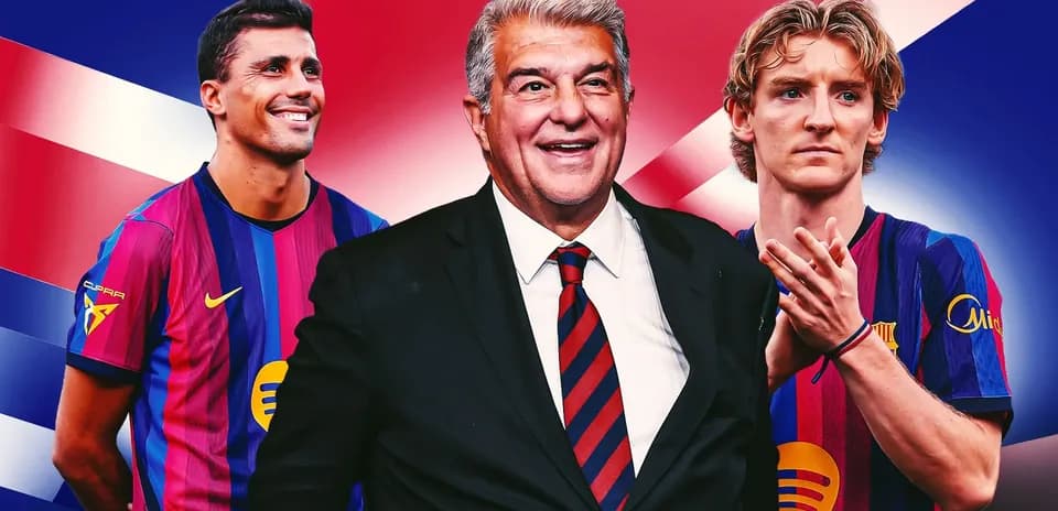 Barcelona president with two players in team jerseys