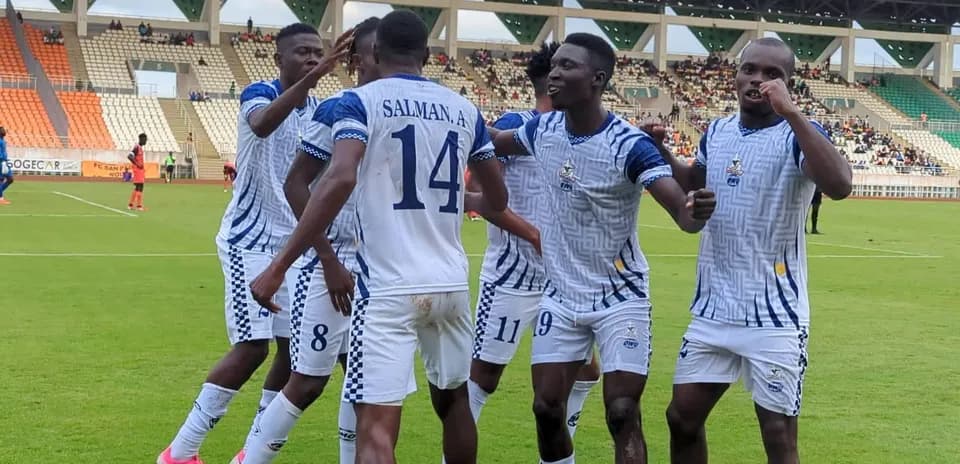Players celebrating a goal during CAF match