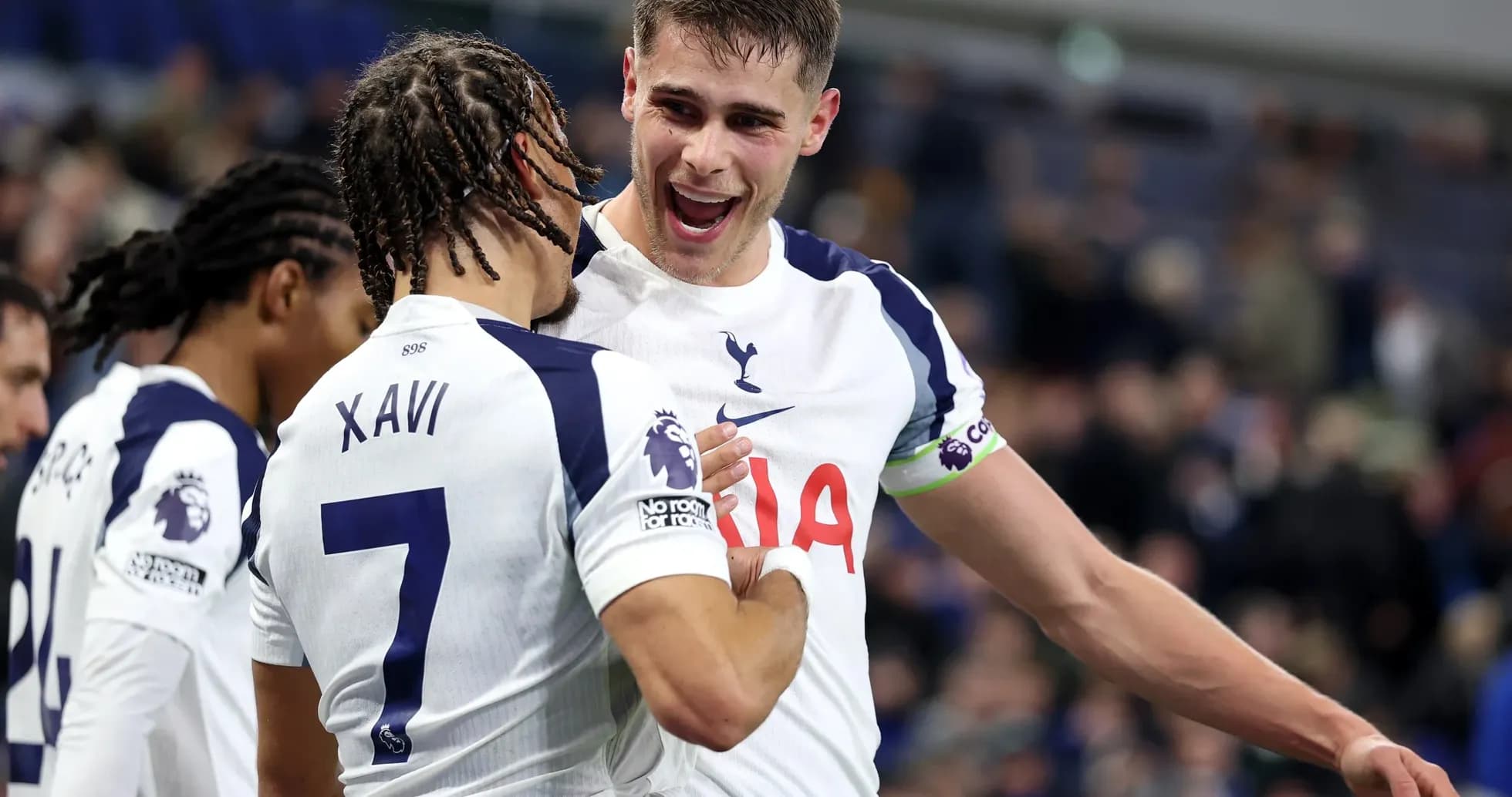 Tottenham players celebrating during Premier League match