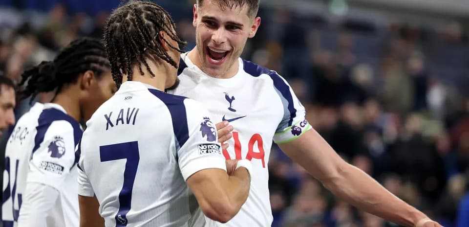 Tottenham players celebrating during Premier League match