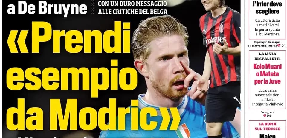 Newspaper headline featuring De Bruyne and Modric